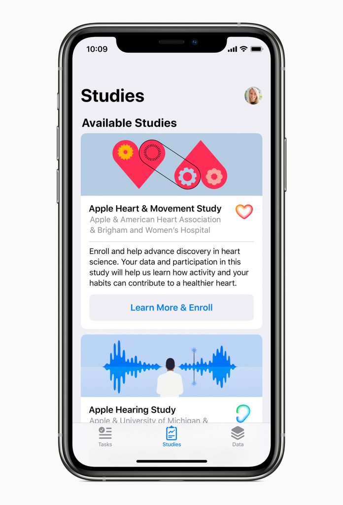 Apple iphone 11 pro research apple health studies screen 091019