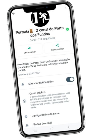 Tela de celular do canal do Porta dos Fundos no WhatsApp