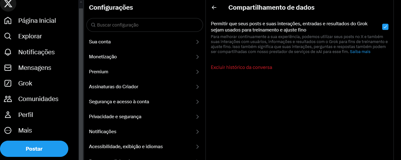 Grok usa posts de usuários do X para treinar seu algoritmo