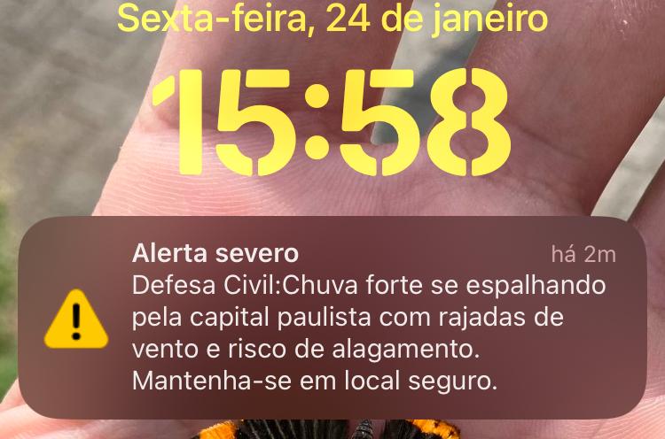 Defesa Civil de SP emite primeiro alerta de tempestade via sistema de cell broadcast